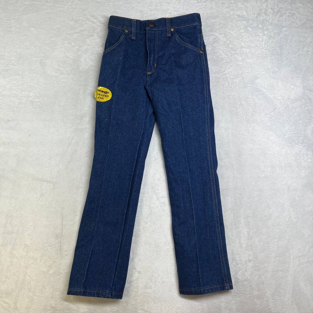 Vintage Wrangler Straight Leg Jeans Boys 12 Blue Denim Slim USA Made - 22X27 NWT